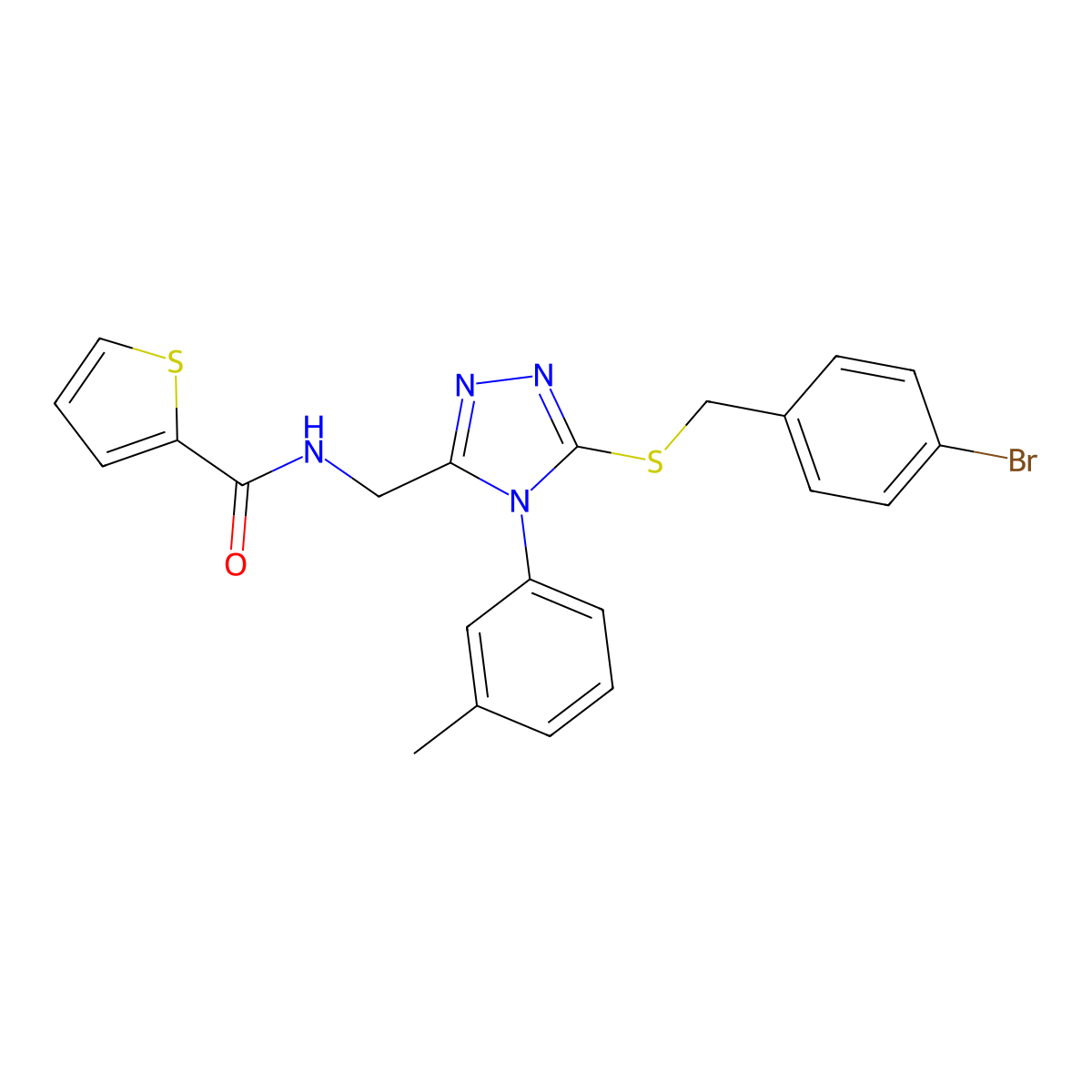 N-((5-((4-bromobenzyl)thio)-4-(m-tolyl)-4H-1,2,4-triazol-3-yl)methyl)thiophene-2-carboxamide molecular structure, CAS 393564-68-6