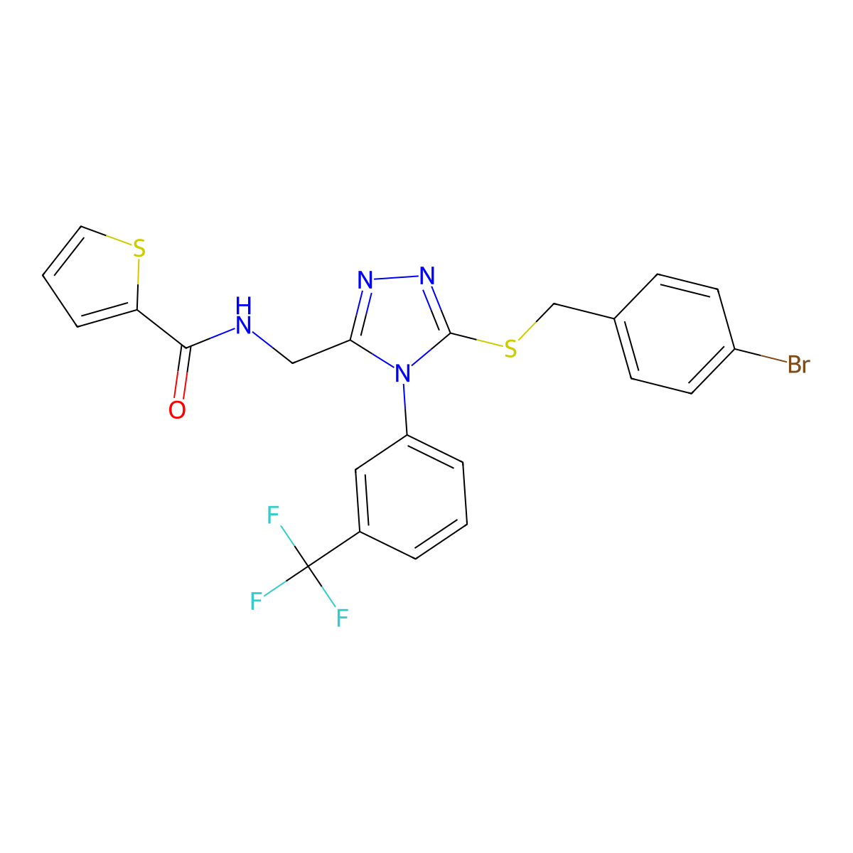 N-((5-((4-bromobenzyl)thio)-4-(3-(trifluoromethyl)phenyl)-4H-1,2,4-triazol-3-yl)methyl)thiophene-2-carboxamide molecular structure, CAS 393564-72-2