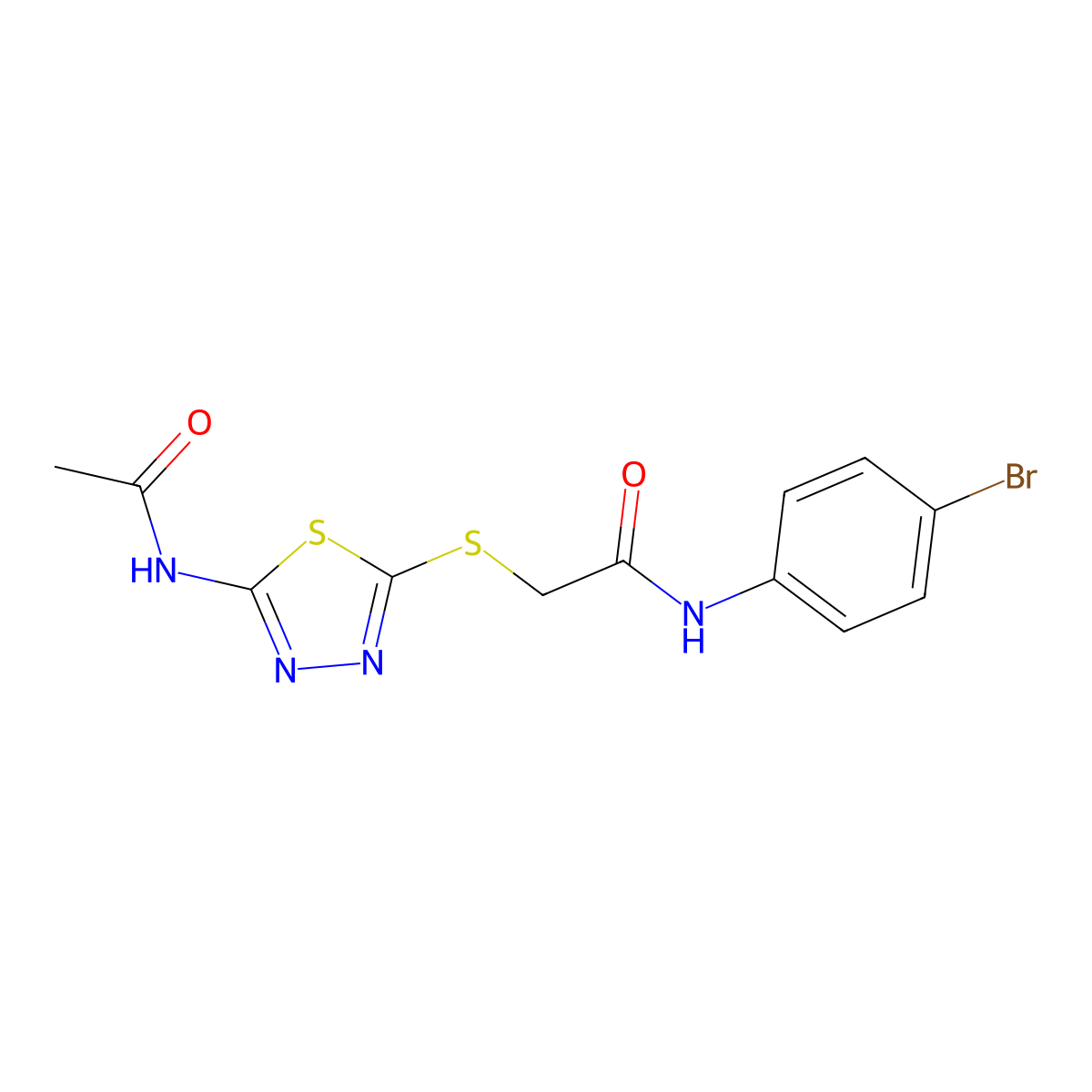 2-((5-acetamido-1,3,4-thiadiazol-2-yl)thio)-N-(4-bromophenyl)acetamide molecular structure, CAS 393564-78-8