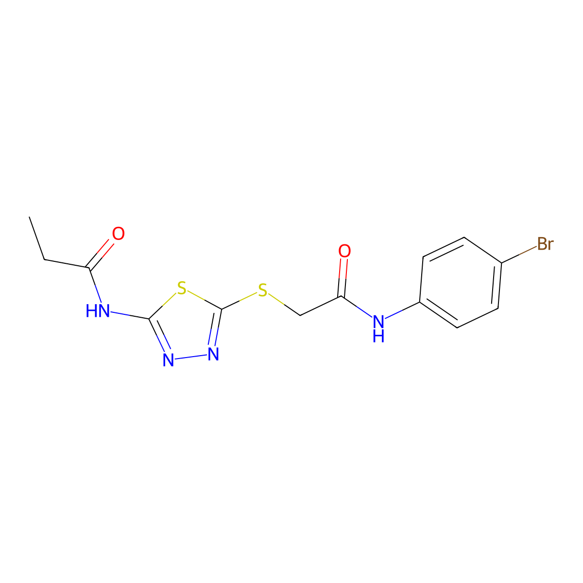 N-(5-((2-((4-bromophenyl)amino)-2-oxoethyl)thio)-1,3,4-thiadiazol-2-yl)propionamide molecular structure, CAS 393564-83-5