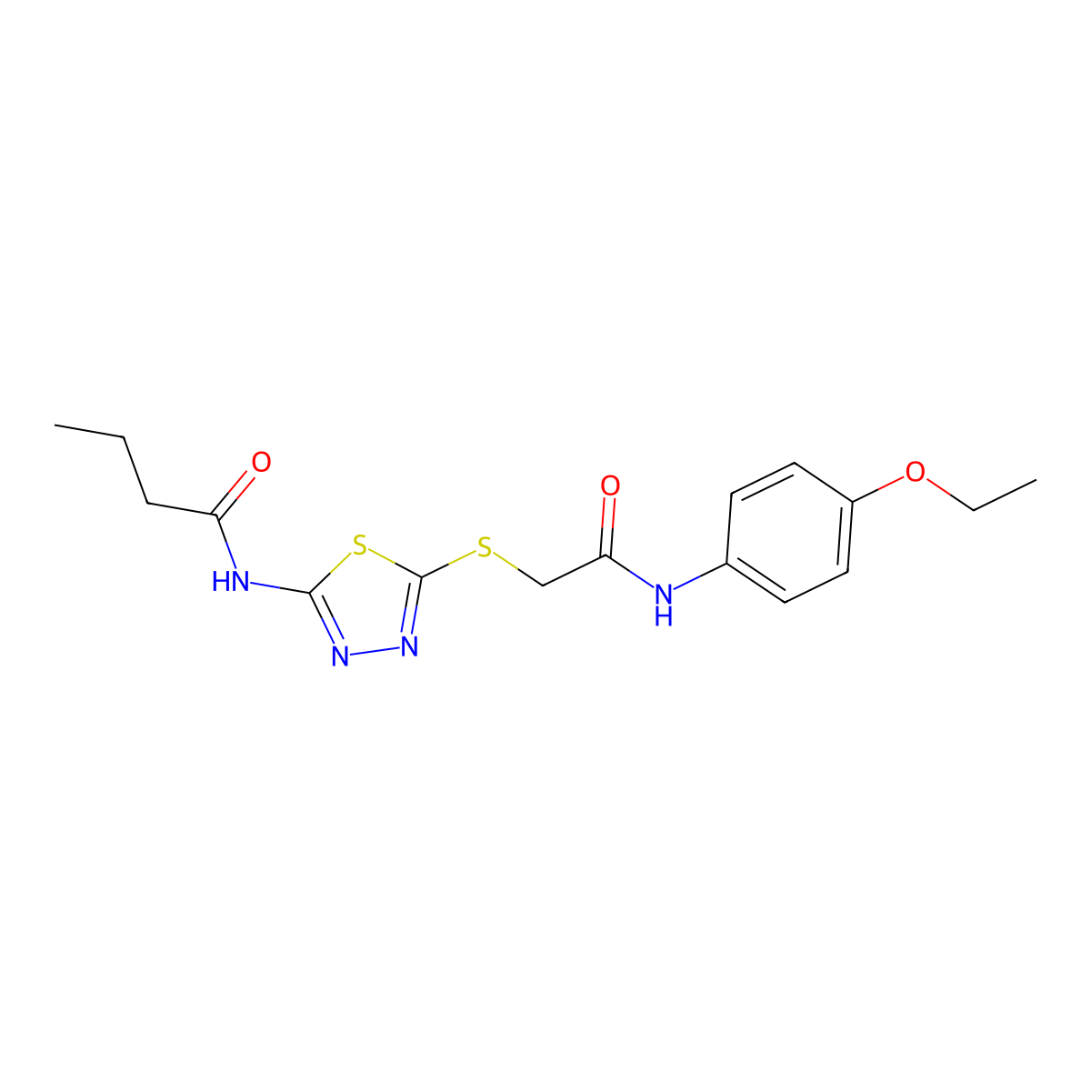 N-(5-((2-((4-ethoxyphenyl)amino)-2-oxoethyl)thio)-1,3,4-thiadiazol-2-yl)butyramide molecular structure, CAS 393564-85-7