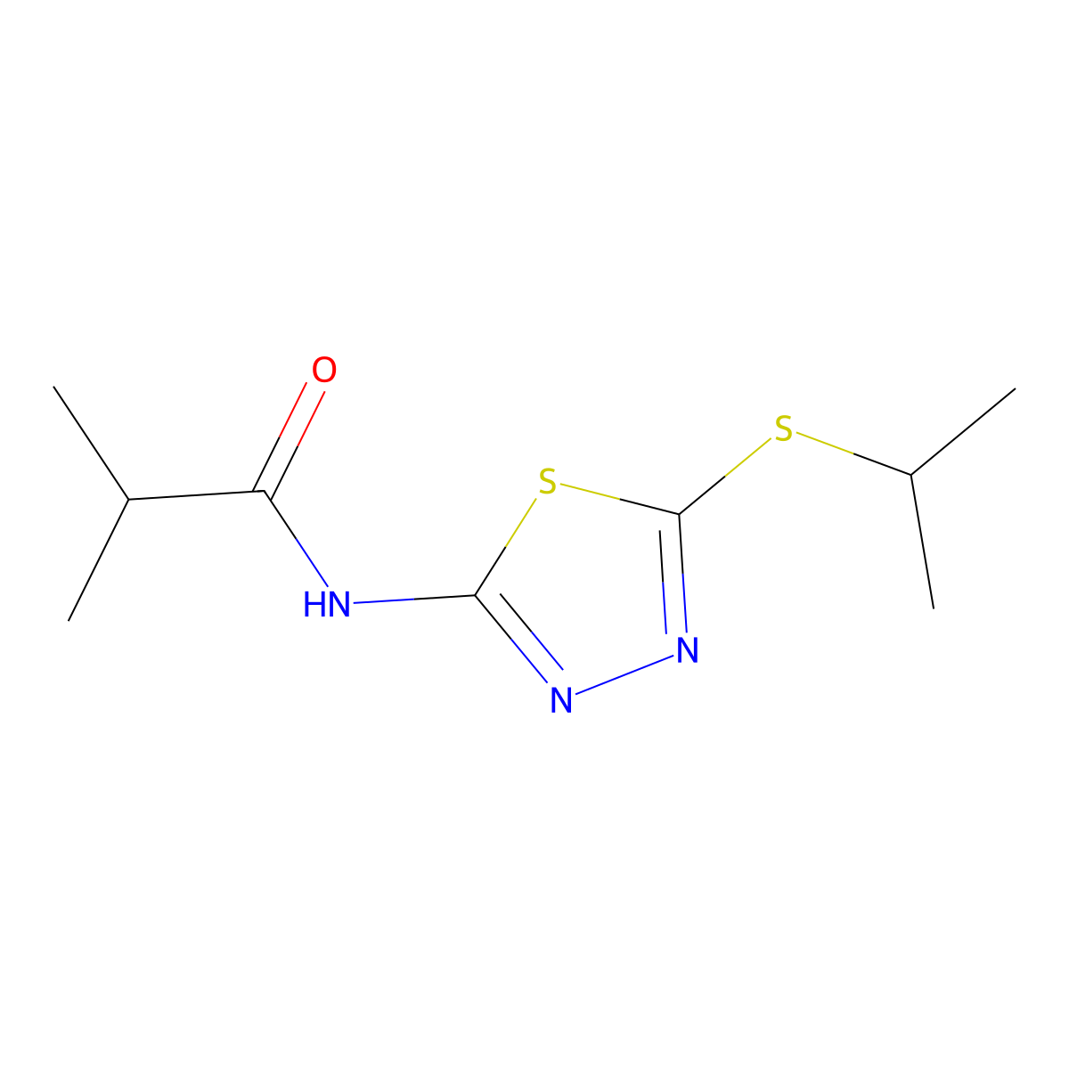 N-(5-(isopropylthio)-1,3,4-thiadiazol-2-yl)isobutyramide molecular structure, CAS 393564-95-9