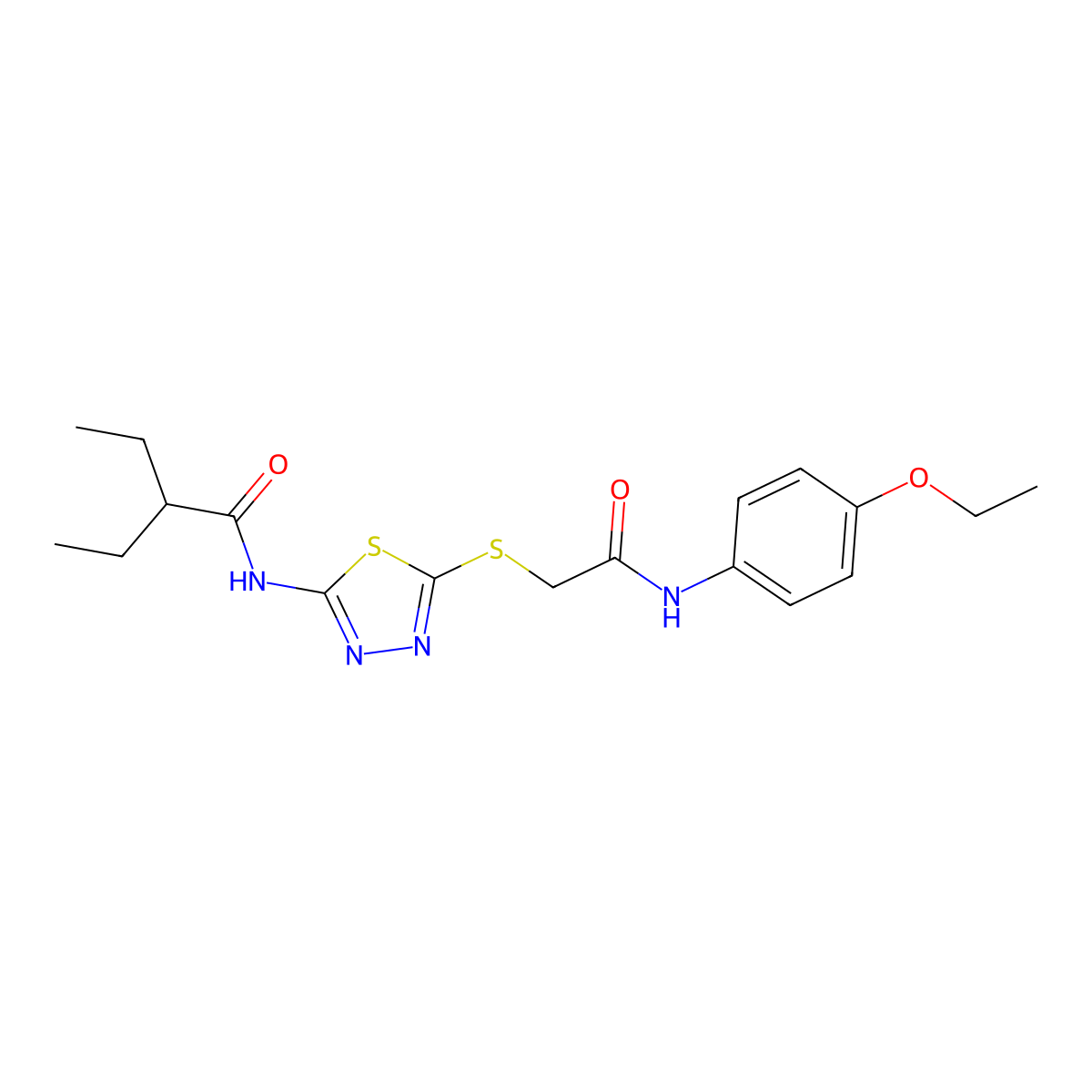 N-[5-[2-(4-ethoxyanilino)-2-oxoethyl]sulfanyl-1,3,4-thiadiazol-2-yl]-2-ethylbutanamide molecular structure, CAS 393565-04-3