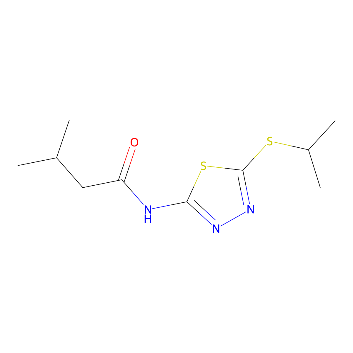 N-(5-(isopropylthio)-1,3,4-thiadiazol-2-yl)-3-methylbutanamide molecular structure, CAS 393565-24-7