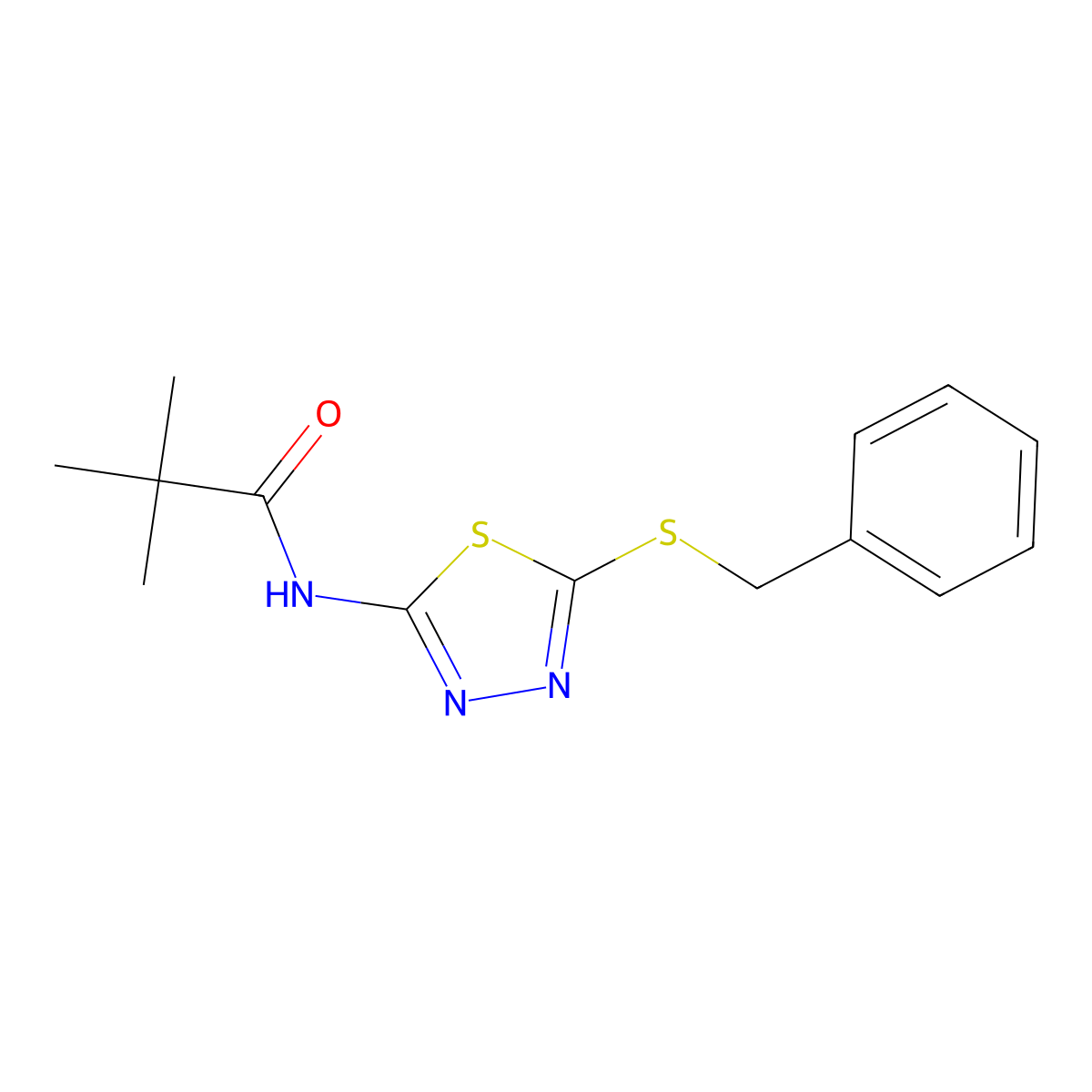 N-(5-(benzylthio)-1,3,4-thiadiazol-2-yl)pivalamide molecular structure, CAS 393565-30-5