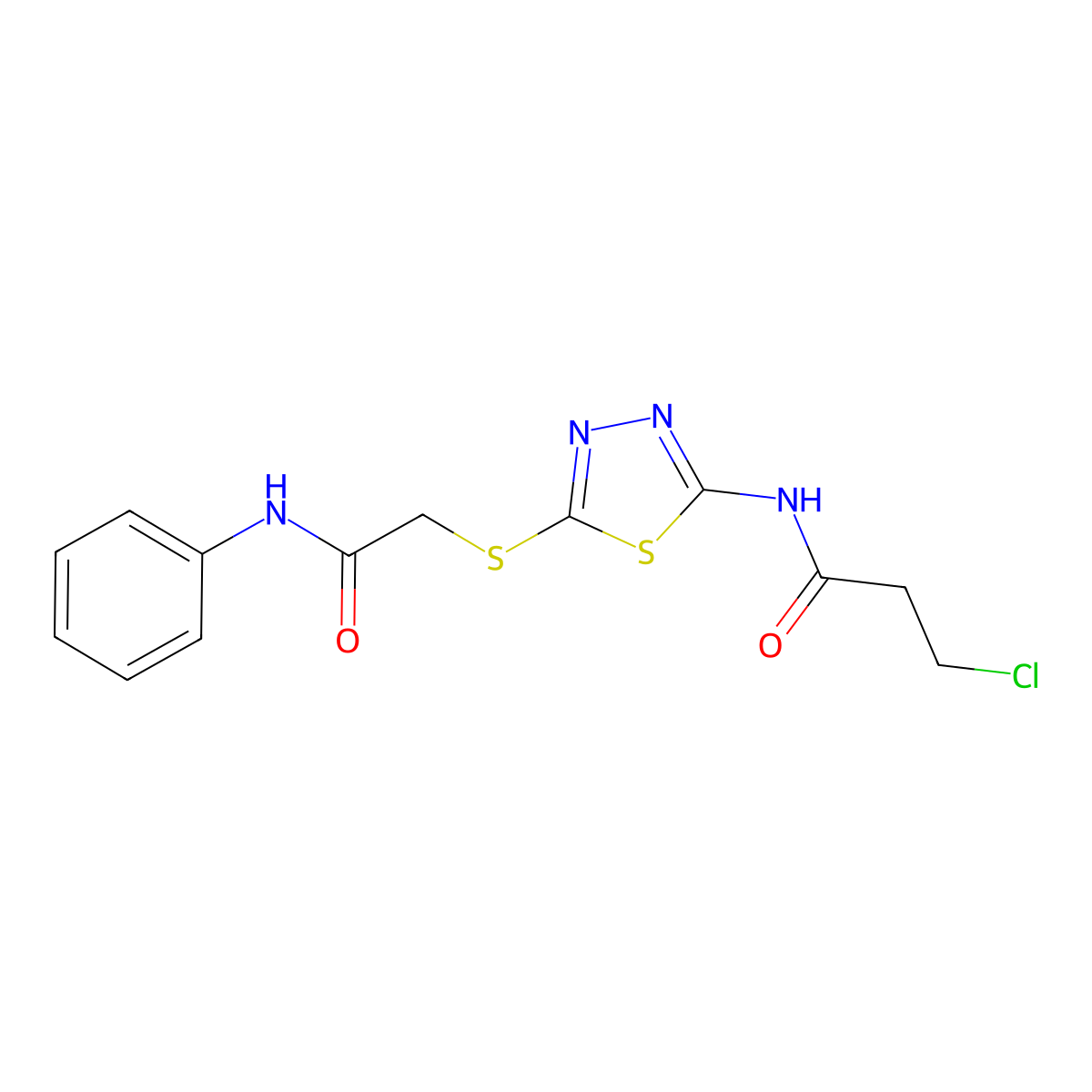 N-[5-(2-anilino-2-oxoethyl)sulfanyl-1,3,4-thiadiazol-2-yl]-3-chloropropanamide molecular structure, CAS 393565-54-3