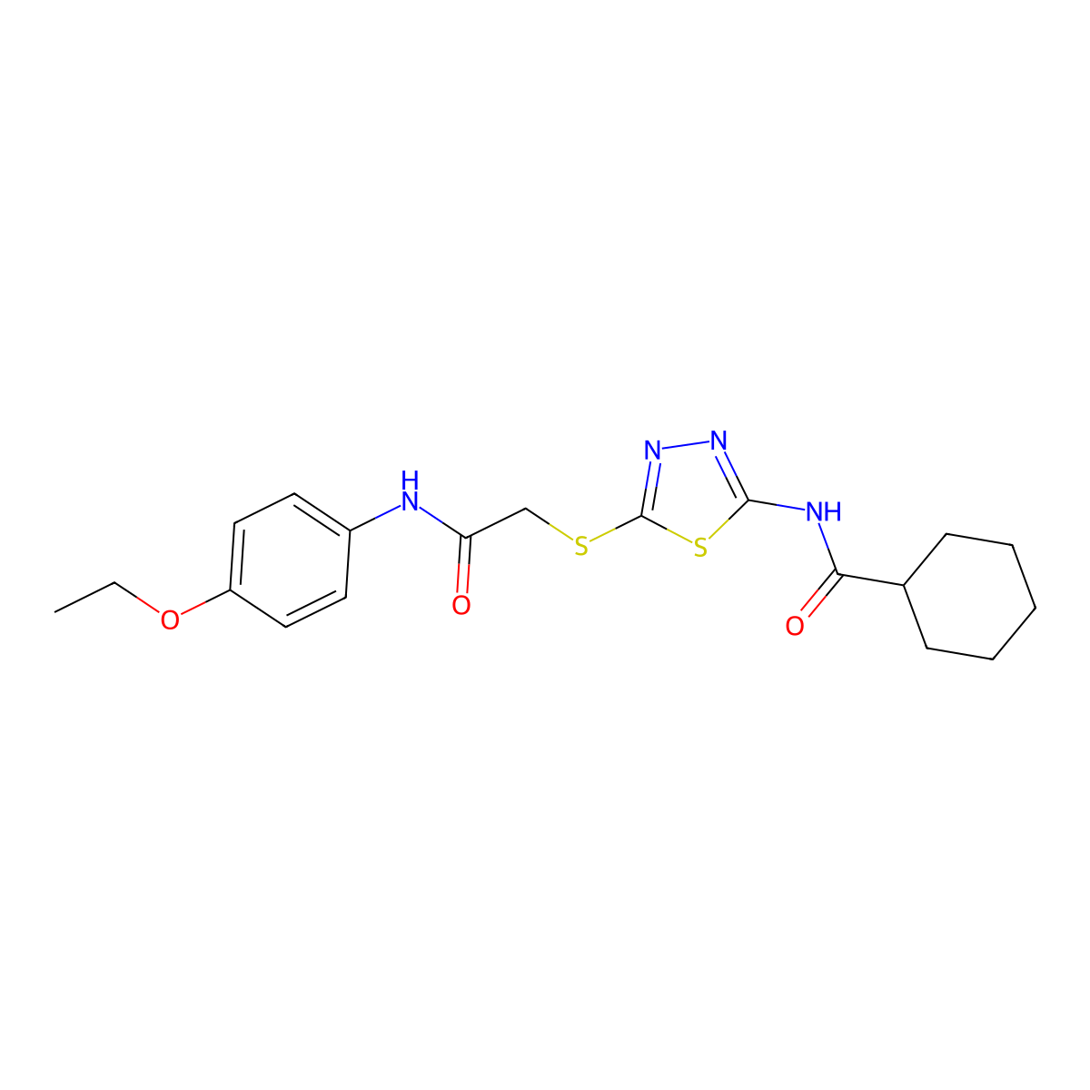N-[5-[2-(4-ethoxyanilino)-2-oxoethyl]sulfanyl-1,3,4-thiadiazol-2-yl]cyclohexanecarboxamide molecular structure, CAS 393565-60-1