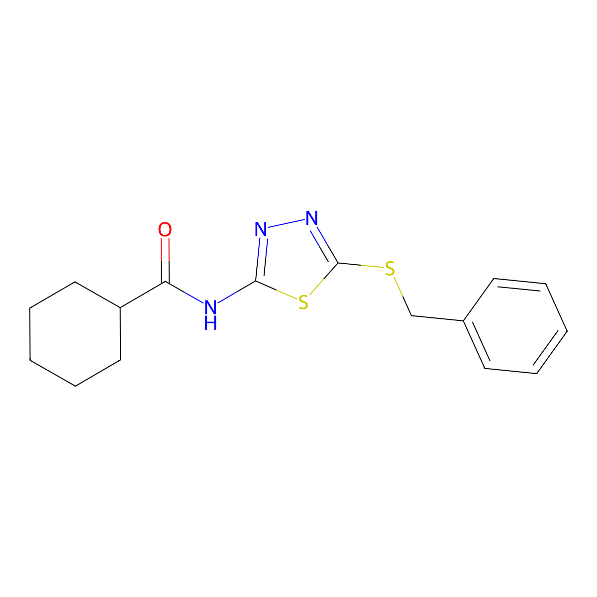 N-(5-benzylsulfanyl-1,3,4-thiadiazol-2-yl)cyclohexanecarboxamide molecular structure, CAS 393565-61-2