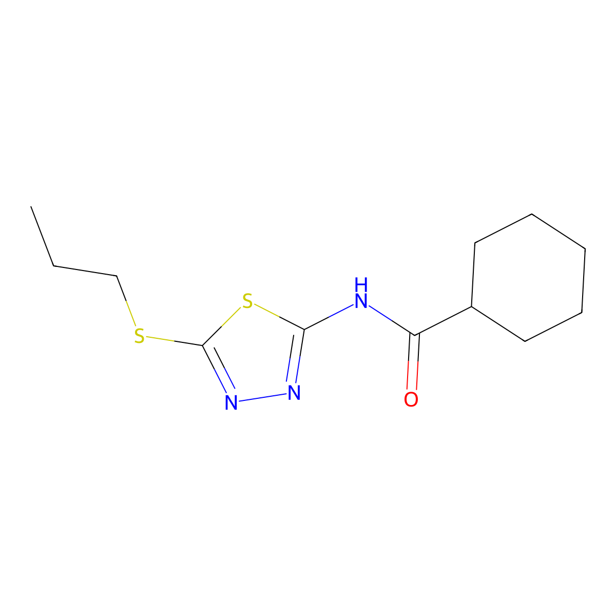 N-(5-propylsulfanyl-1,3,4-thiadiazol-2-yl)cyclohexanecarboxamide molecular structure, CAS 393565-63-4