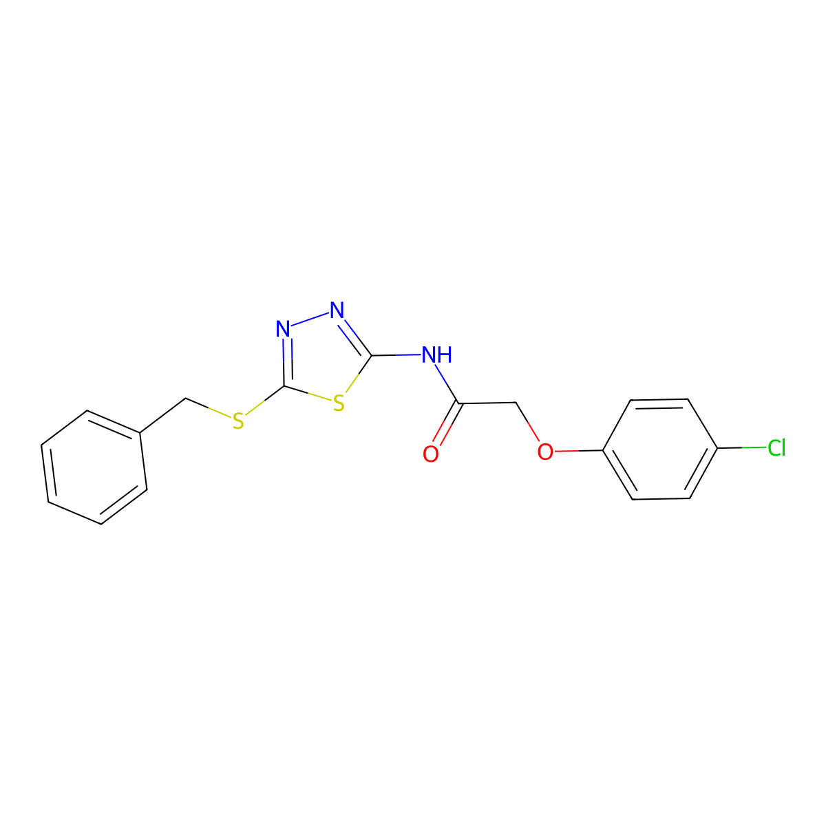N-(5-benzylsulfanyl-1,3,4-thiadiazol-2-yl)-2-(4-chlorophenoxy)acetamide molecular structure, CAS 393565-79-2