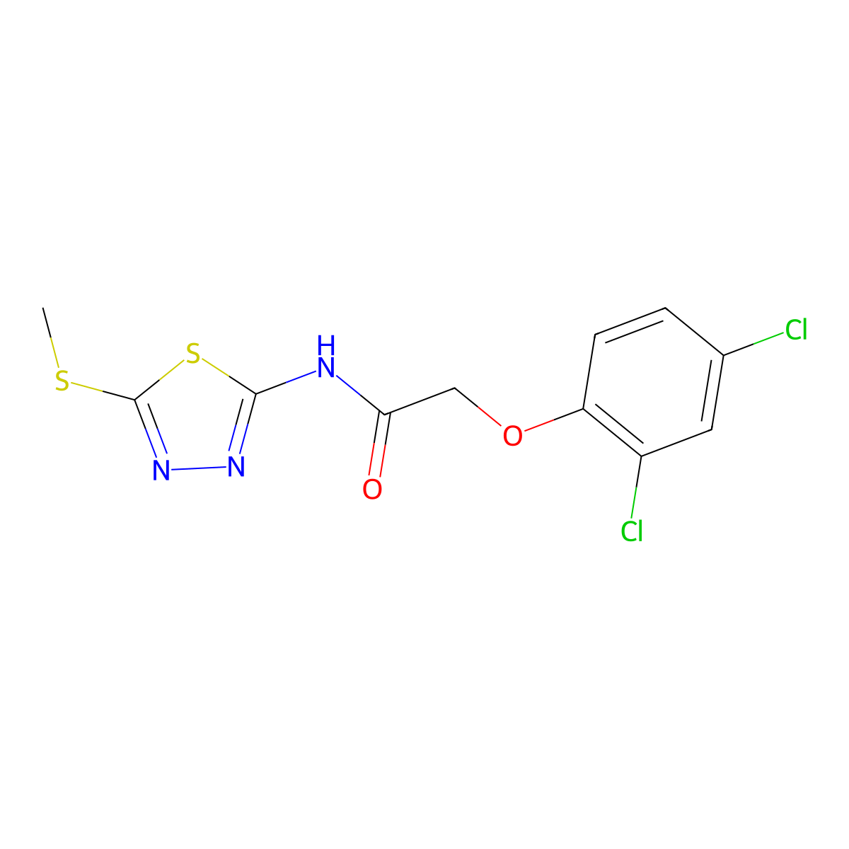 2-(2,4-dichlorophenoxy)-N-(5-(methylthio)-1,3,4-thiadiazol-2-yl)acetamide molecular structure, CAS 393565-92-9