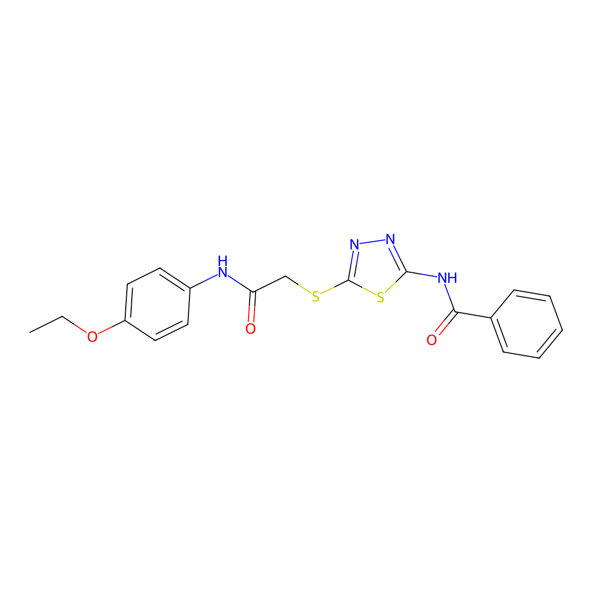 N-(5-((2-((4-ethoxyphenyl)amino)-2-oxoethyl)thio)-1,3,4-thiadiazol-2-yl)benzamide molecular structure, CAS 393566-03-5