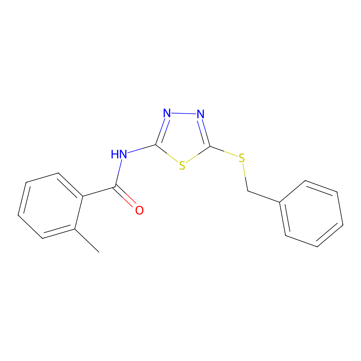 N-[5-(benzylsulfanyl)-1,3,4-thiadiazol-2-yl]-2-methylbenzamide molecular structure, CAS 393566-08-0