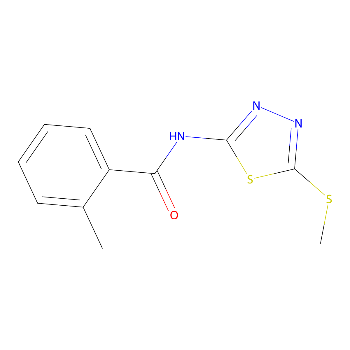 2-methyl-N-(5-methylsulfanyl-1,3,4-thiadiazol-2-yl)benzamide molecular structure, CAS 393566-09-1