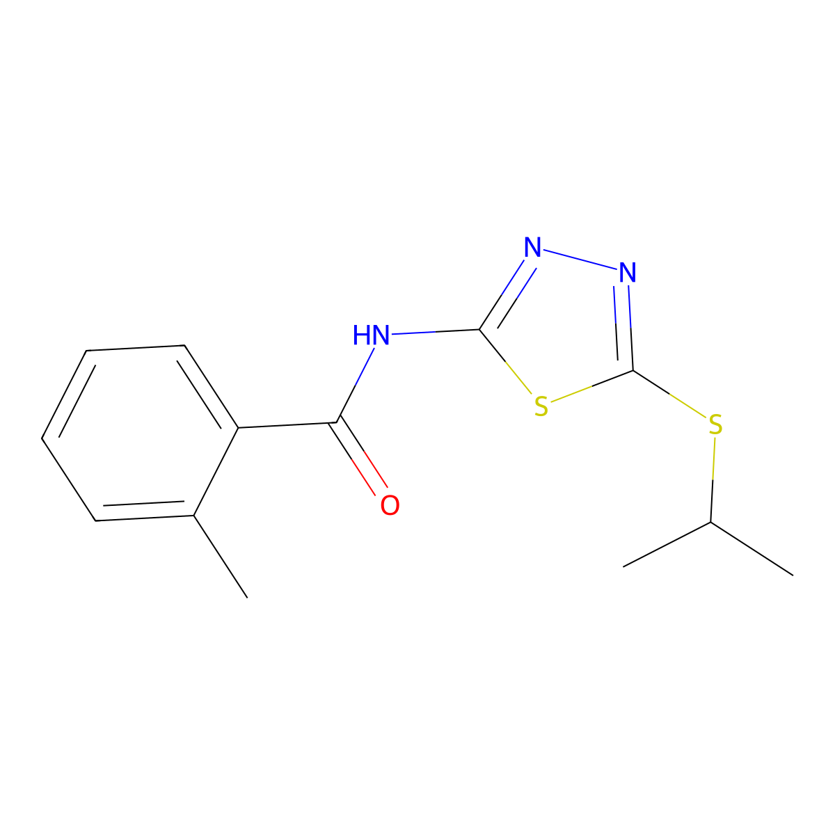 N-(5-(isopropylthio)-1,3,4-thiadiazol-2-yl)-2-methylbenzamide molecular structure, CAS 393566-11-5