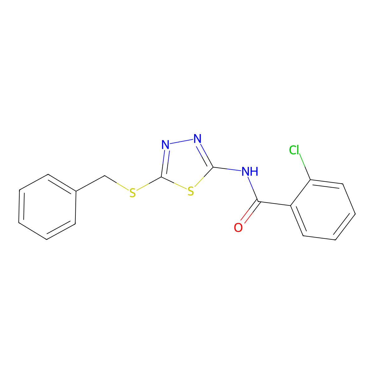 N-[5-(benzylsulfanyl)-1,3,4-thiadiazol-2-yl]-2-chlorobenzamide molecular structure, CAS 393566-15-9