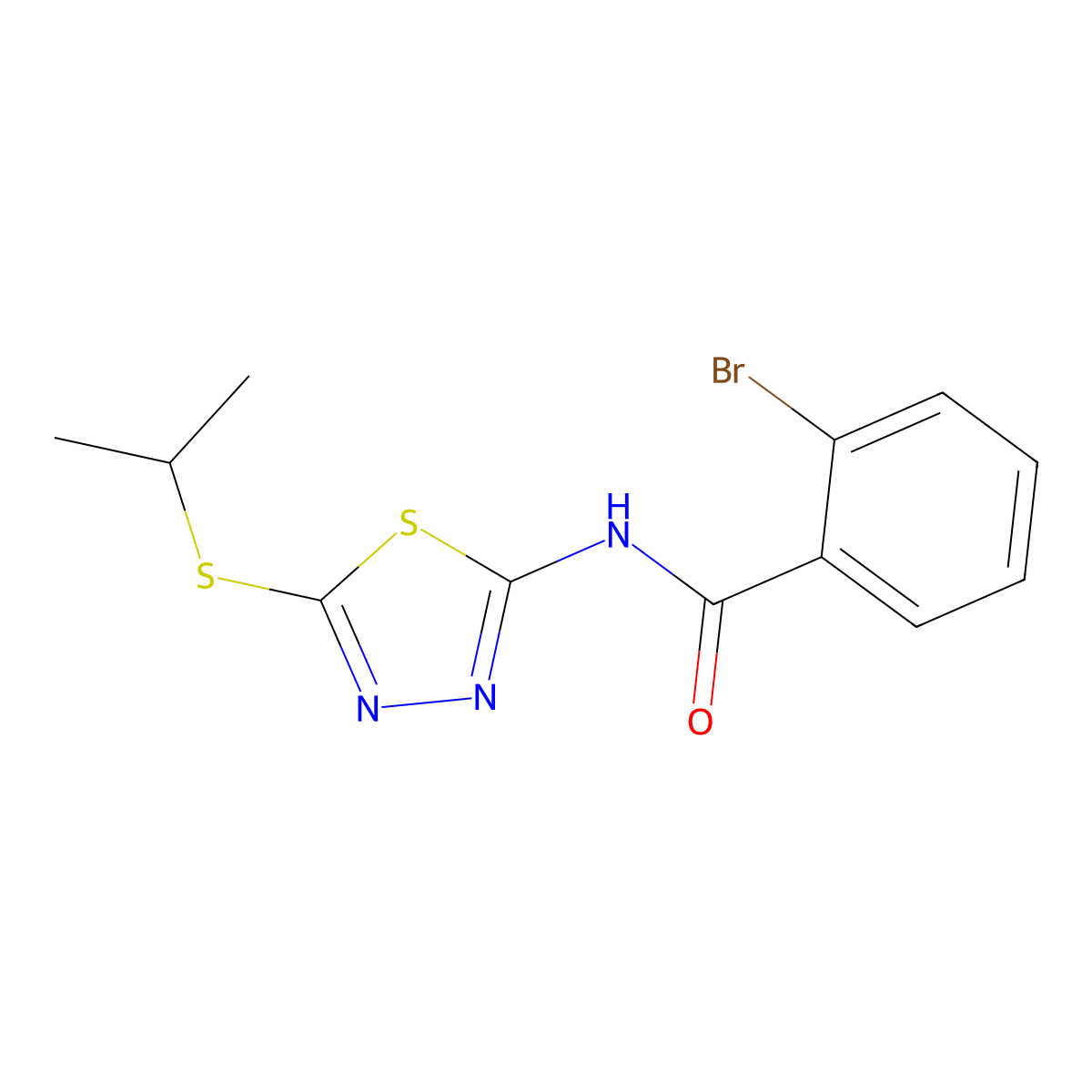 2-bromo-N-(5-(isopropylthio)-1,3,4-thiadiazol-2-yl)benzamide molecular structure, CAS 393566-28-4