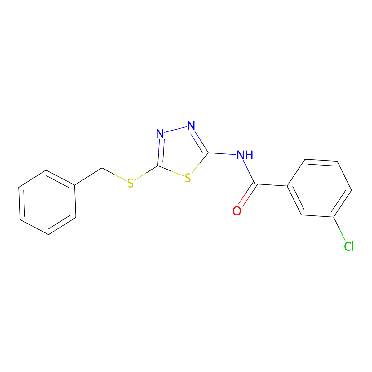 N-(5-(benzylthio)-1,3,4-thiadiazol-2-yl)-3-chlorobenzamide molecular structure, CAS 393566-47-7