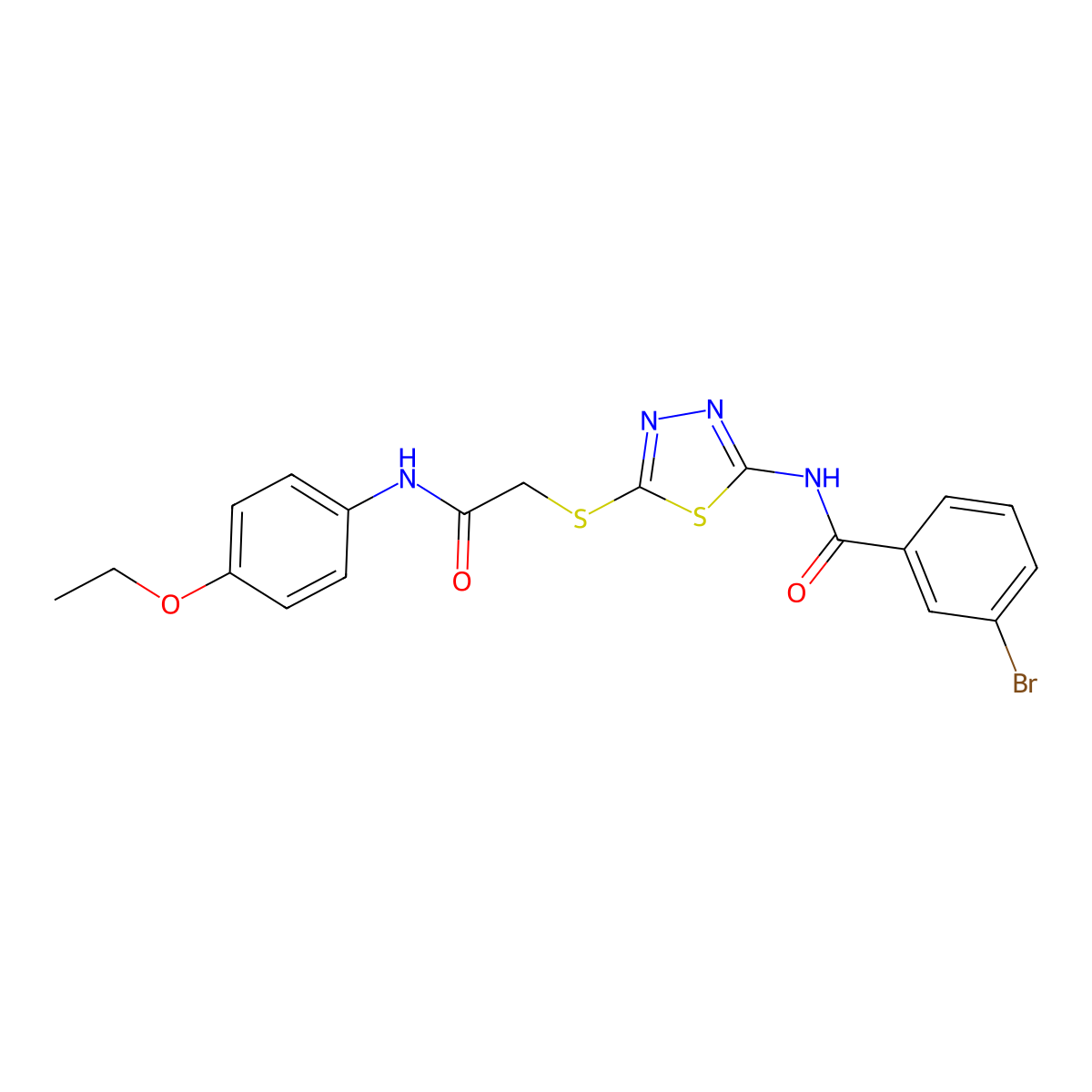 3-bromo-N-[5-[2-(4-ethoxyanilino)-2-oxoethyl]sulfanyl-1,3,4-thiadiazol-2-yl]benzamide molecular structure, CAS 393566-54-6