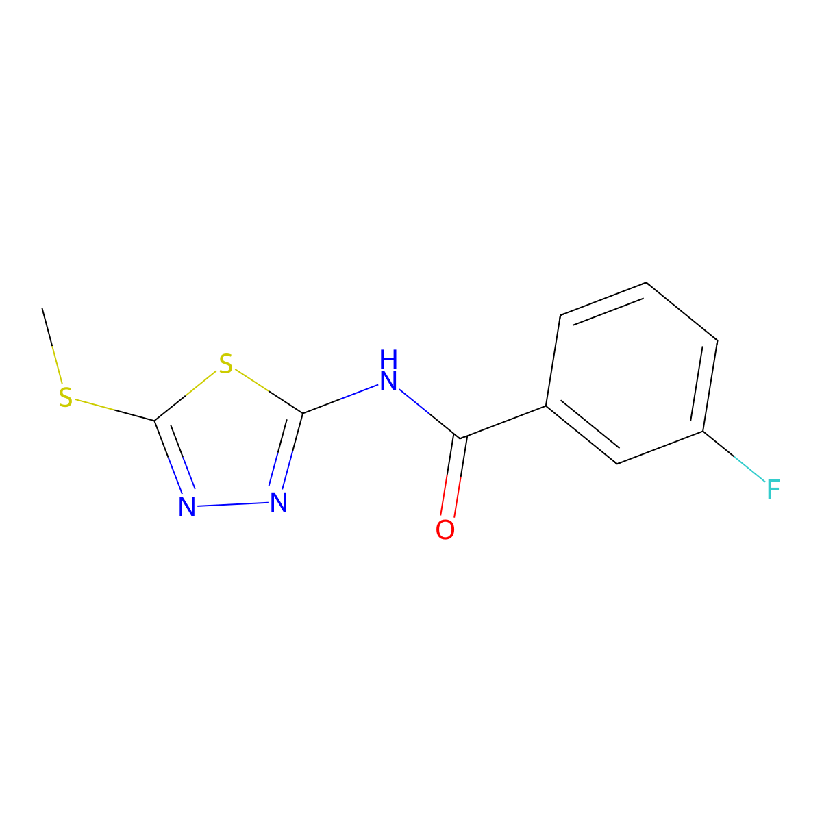 3-fluoro-N-(5-methylsulfanyl-1,3,4-thiadiazol-2-yl)benzamide molecular structure, CAS 393566-64-8