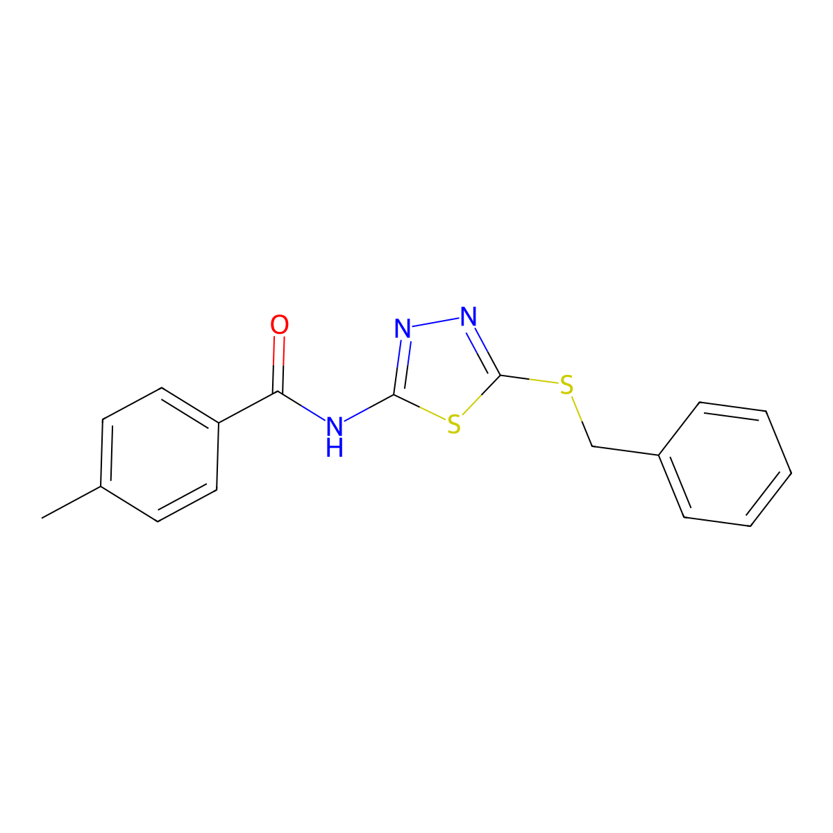 N-[5-(benzylsulfanyl)-1,3,4-thiadiazol-2-yl]-4-methylbenzamide molecular structure, CAS 393566-70-6