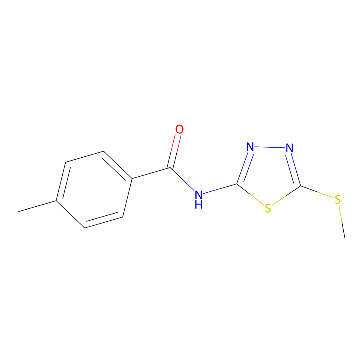 4-methyl-N-[5-(methylsulfanyl)-1,3,4-thiadiazol-2-yl]benzamide molecular structure, CAS 393566-71-7
