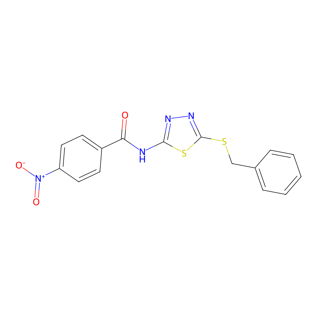N-(5-(benzylthio)-1,3,4-thiadiazol-2-yl)-4-nitrobenzamide molecular structure, CAS 393567-13-0