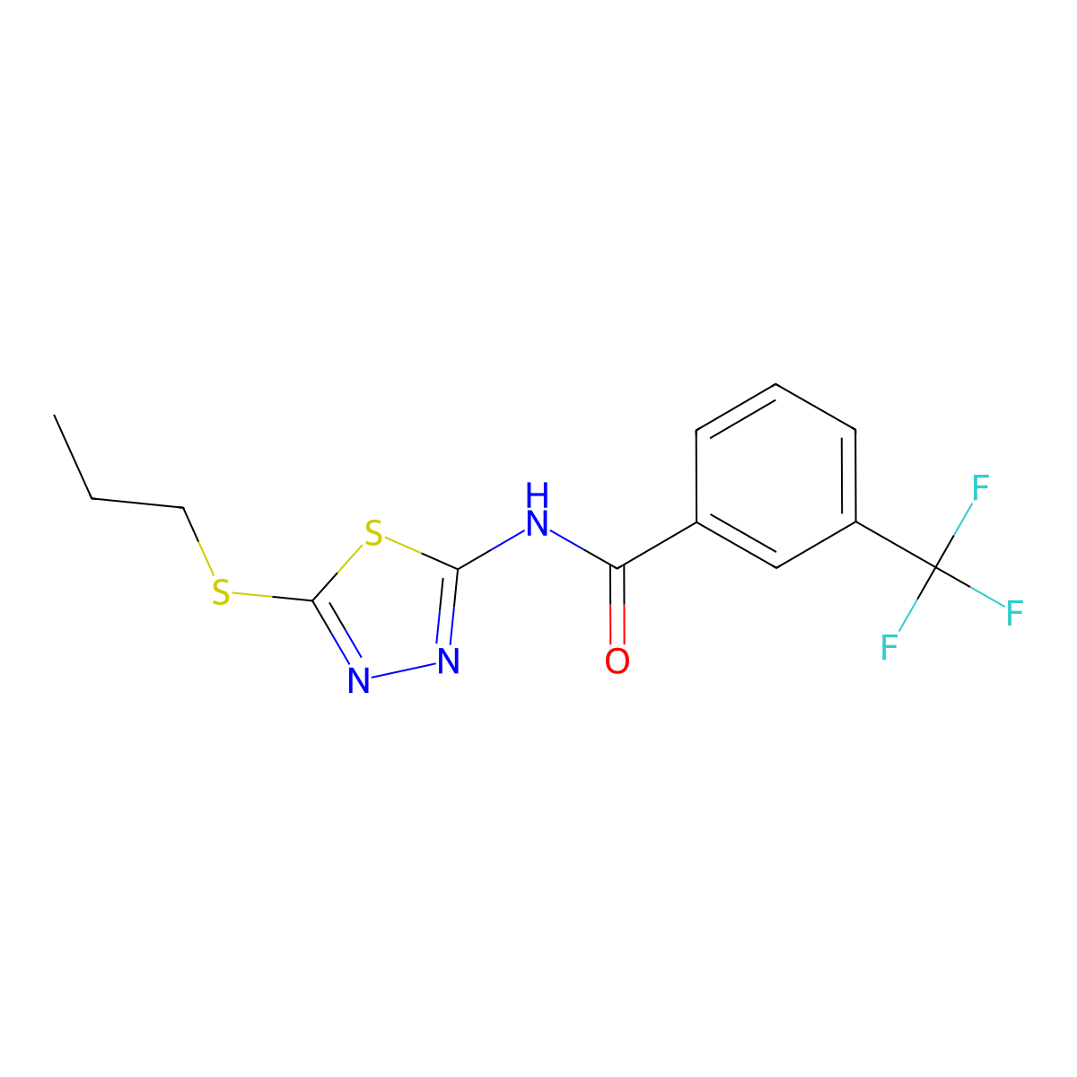 N-(5-propylsulfanyl-1,3,4-thiadiazol-2-yl)-3-(trifluoromethyl)benzamide molecular structure, CAS 393567-47-0