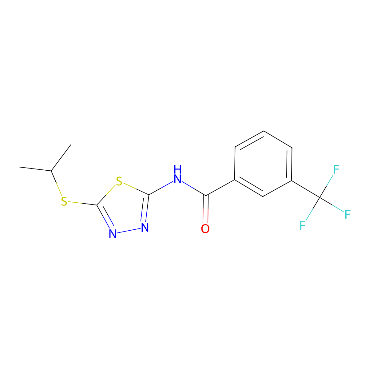 N-(5-(isopropylthio)-1,3,4-thiadiazol-2-yl)-3-(trifluoromethyl)benzamide molecular structure, CAS 393567-48-1