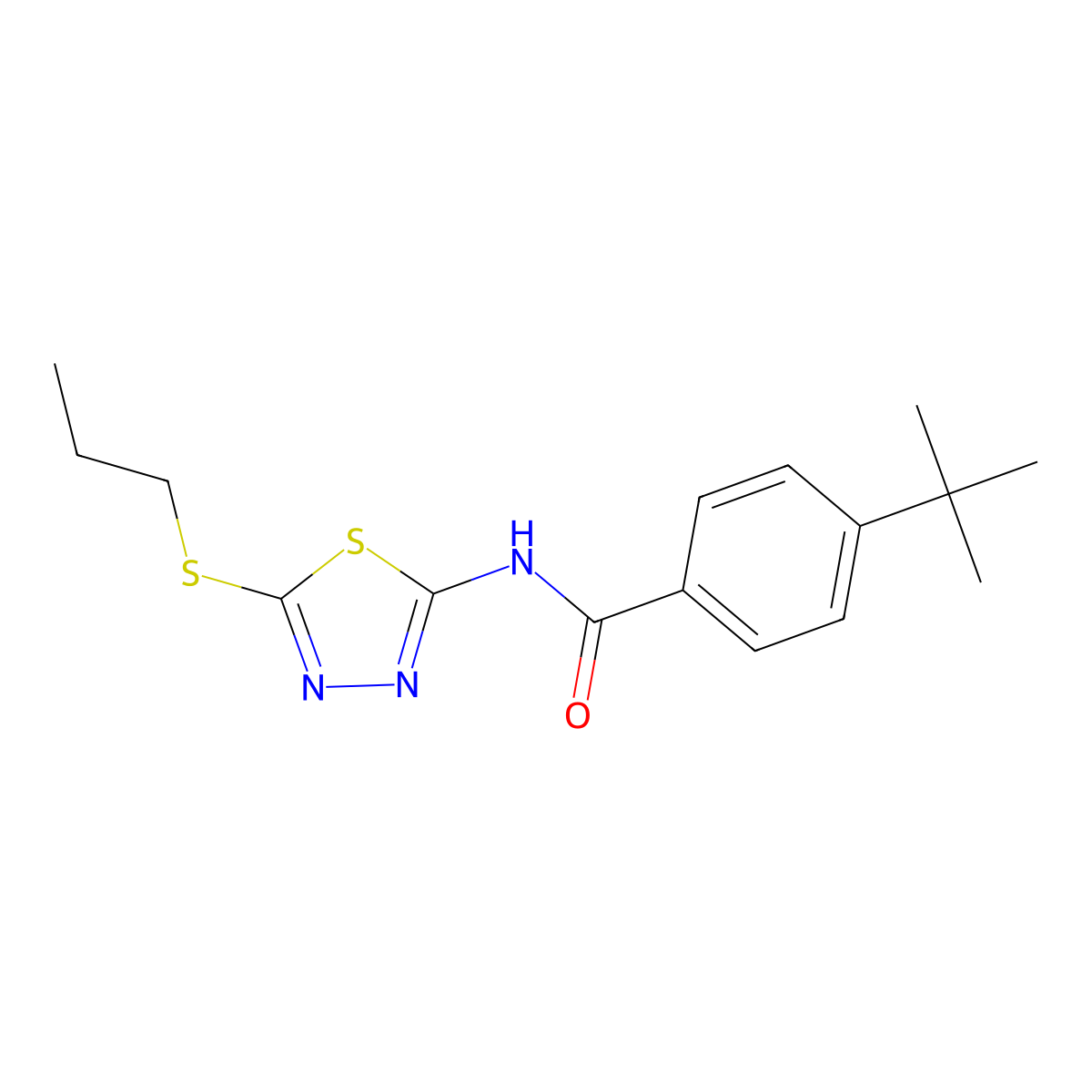 4-(tert-butyl)-N-(5-(propylthio)-1,3,4-thiadiazol-2-yl)benzamide molecular structure, CAS 393567-54-9