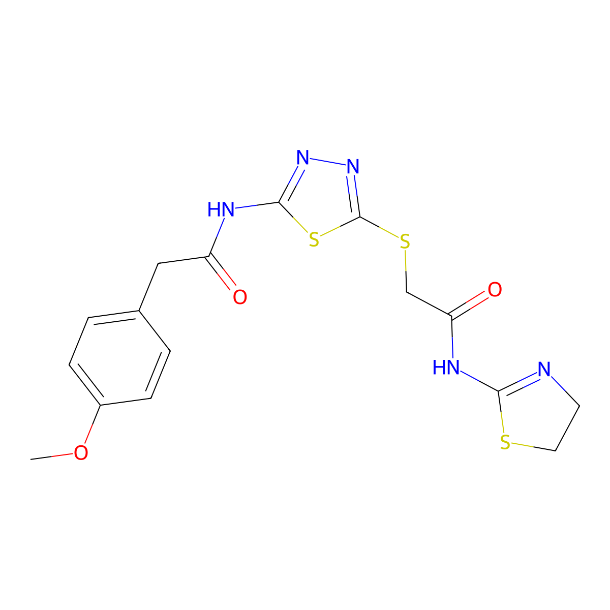 N-(4,5-dihydrothiazol-2-yl)-2-((5-(2-(4-methoxyphenyl)acetamido)-1,3,4-thiadiazol-2-yl)thio)acetamide molecular structure, CAS 393567-71-0