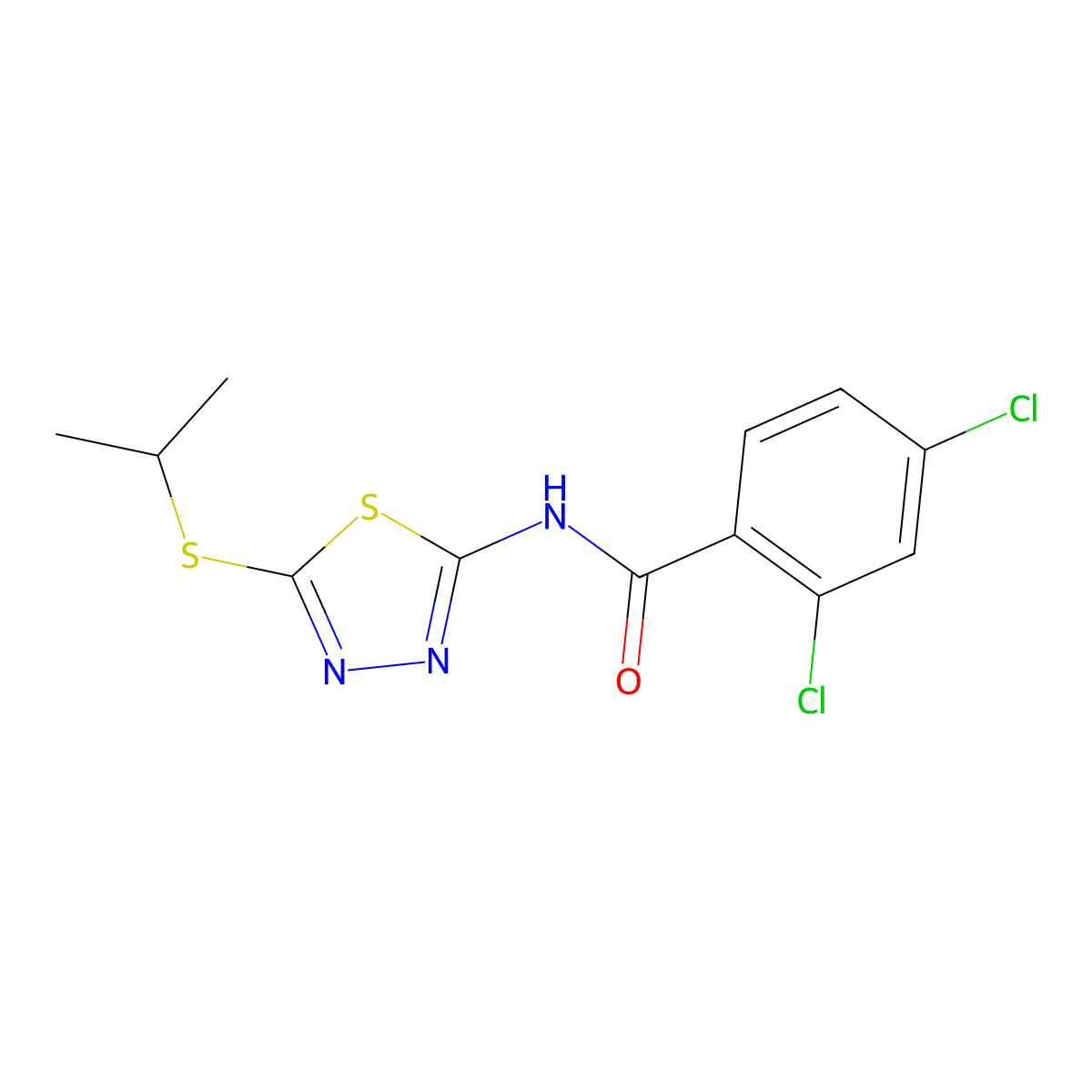 2,4-dichloro-N-(5-(isopropylthio)-1,3,4-thiadiazol-2-yl)benzamide molecular structure, CAS 393567-91-4