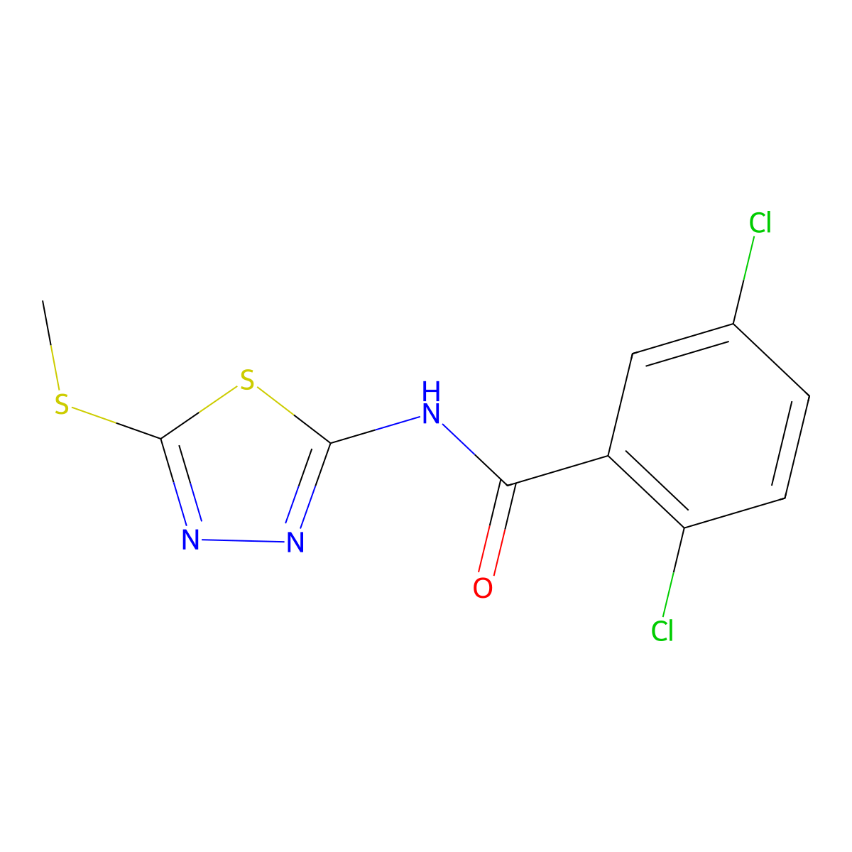 2,5-dichloro-N-(5-(methylthio)-1,3,4-thiadiazol-2-yl)benzamide molecular structure, CAS 393567-96-9