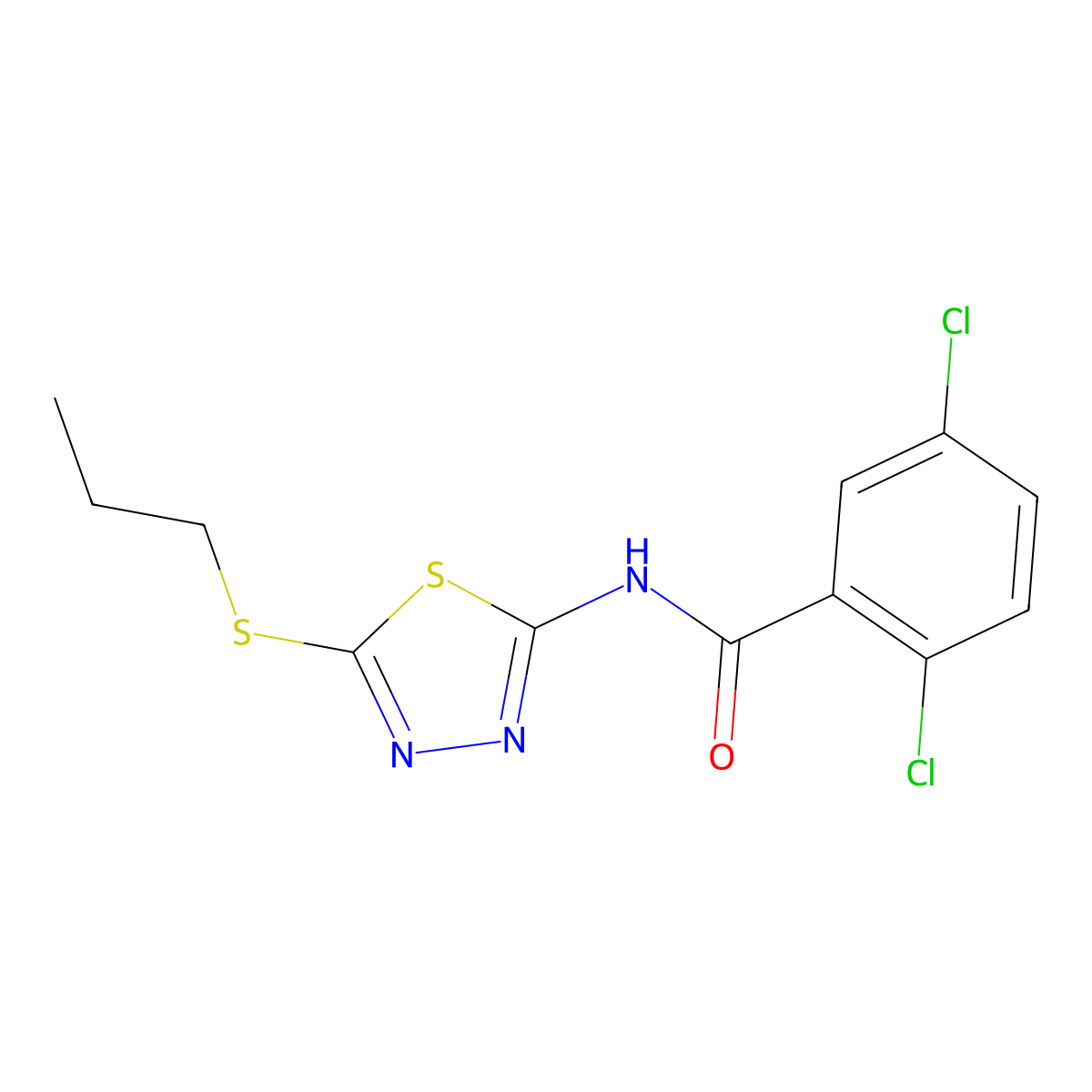 2,5-dichloro-N-(5-propylsulfanyl-1,3,4-thiadiazol-2-yl)benzamide molecular structure, CAS 393567-97-0