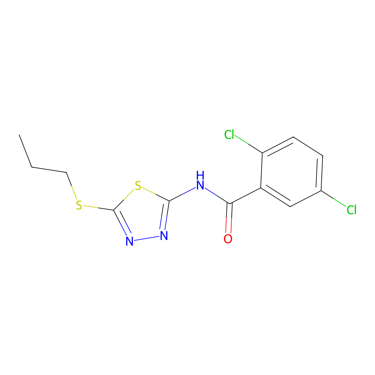 2,5-dichloro-N-(5-propylsulfanyl-1,3,4-thiadiazol-2-yl)benzamide molecular structure, CAS 393567-97-0