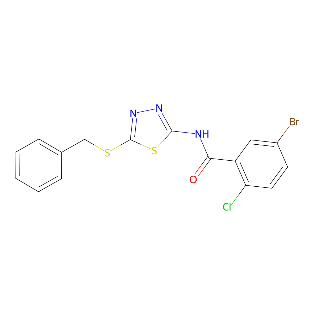 N-(5-benzylsulfanyl-1,3,4-thiadiazol-2-yl)-5-bromo-2-chlorobenzamide molecular structure, CAS 393569-12-5