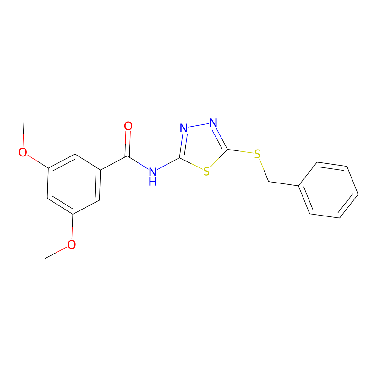 N-(5-(benzylthio)-1,3,4-thiadiazol-2-yl)-3,5-dimethoxybenzamide molecular structure, CAS 393569-48-7