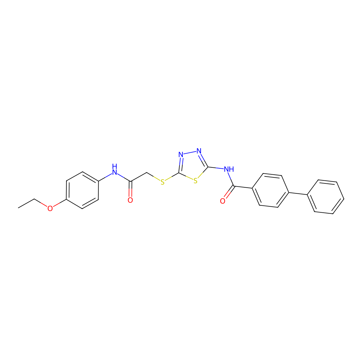 N-(5-((2-((4-ethoxyphenyl)amino)-2-oxoethyl)thio)-1,3,4-thiadiazol-2-yl)-[1,1'-biphenyl]-4-carboxamide molecular structure, CAS 393571-63-6