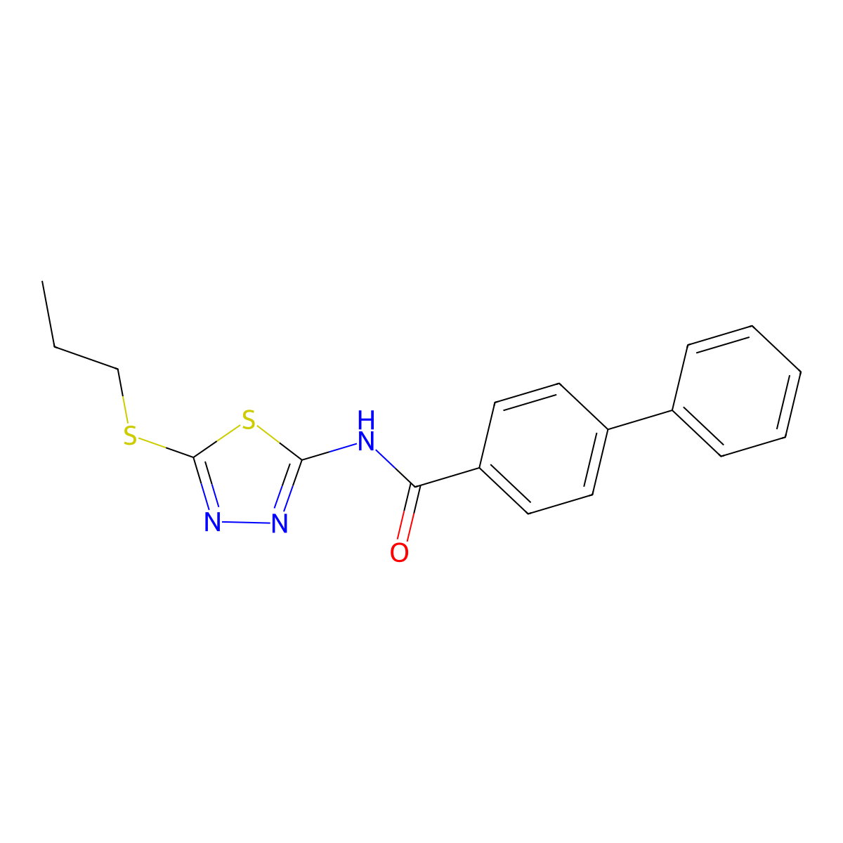 4-phenyl-N-(5-propylsulfanyl-1,3,4-thiadiazol-2-yl)benzamide molecular structure, CAS 393571-66-9