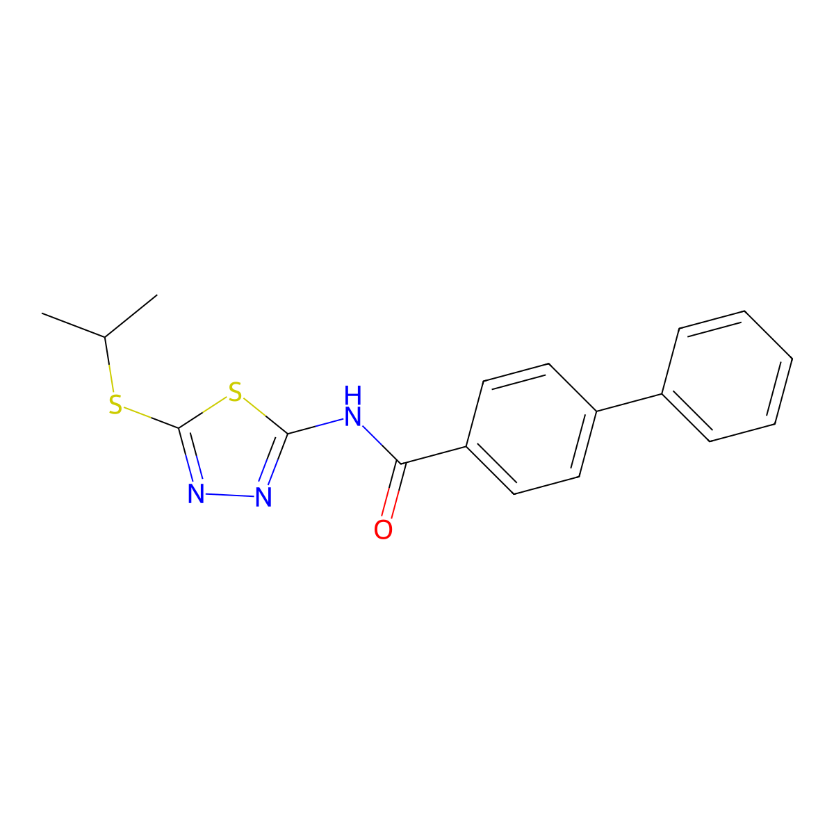 N-(5-(isopropylthio)-1,3,4-thiadiazol-2-yl)-[1,1'-biphenyl]-4-carboxamide molecular structure, CAS 393571-67-0