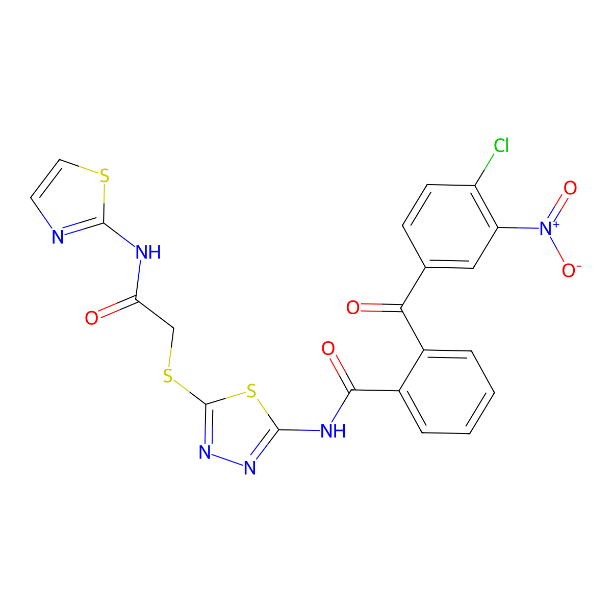 2-(4-chloro-3-nitrobenzoyl)-N-(5-((2-oxo-2-(thiazol-2-ylamino)ethyl)thio)-1,3,4-thiadiazol-2-yl)benzamide molecular structure, CAS 393571-73-8