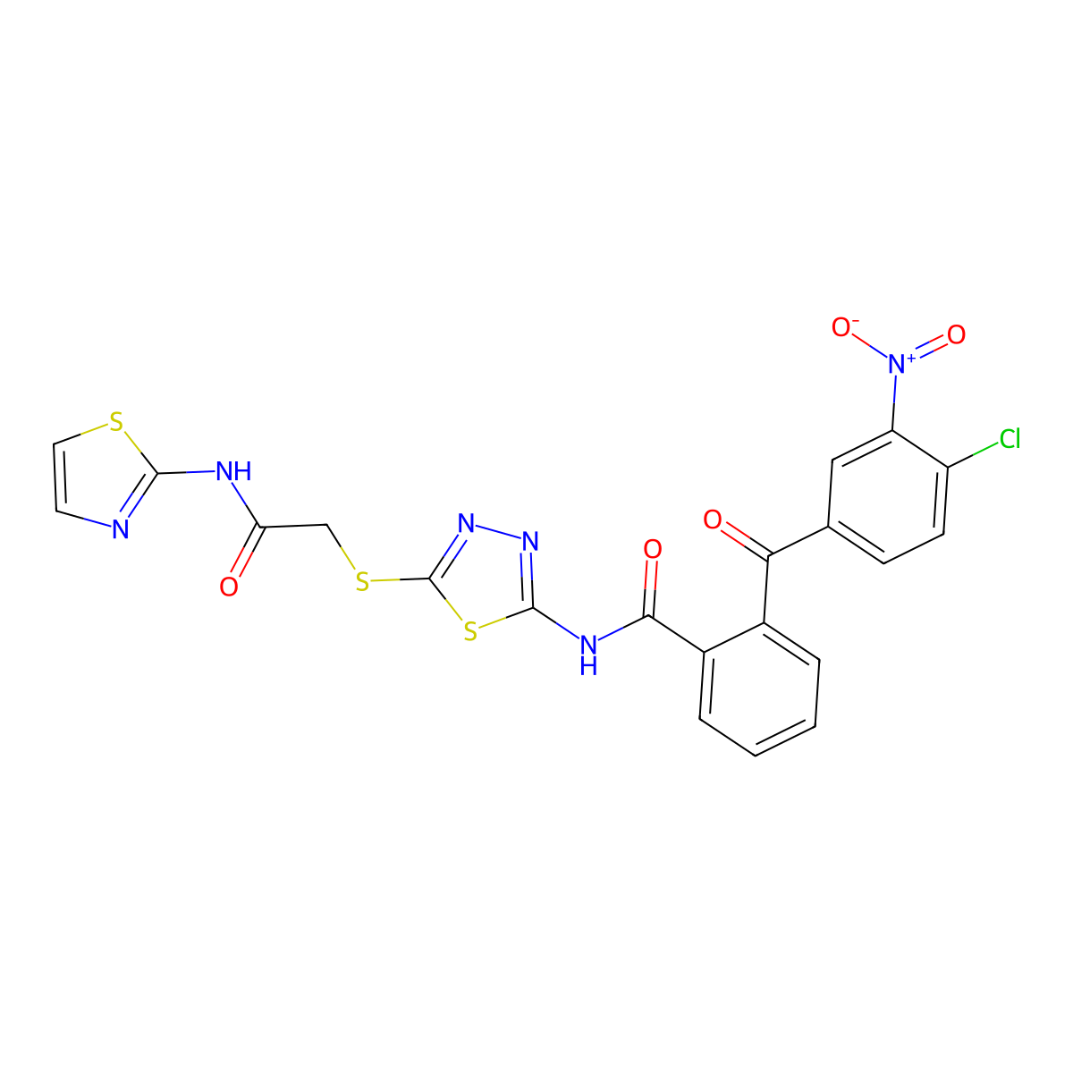2-(4-chloro-3-nitrobenzoyl)-N-(5-((2-oxo-2-(thiazol-2-ylamino)ethyl)thio)-1,3,4-thiadiazol-2-yl)benzamide molecular structure, CAS 393571-73-8