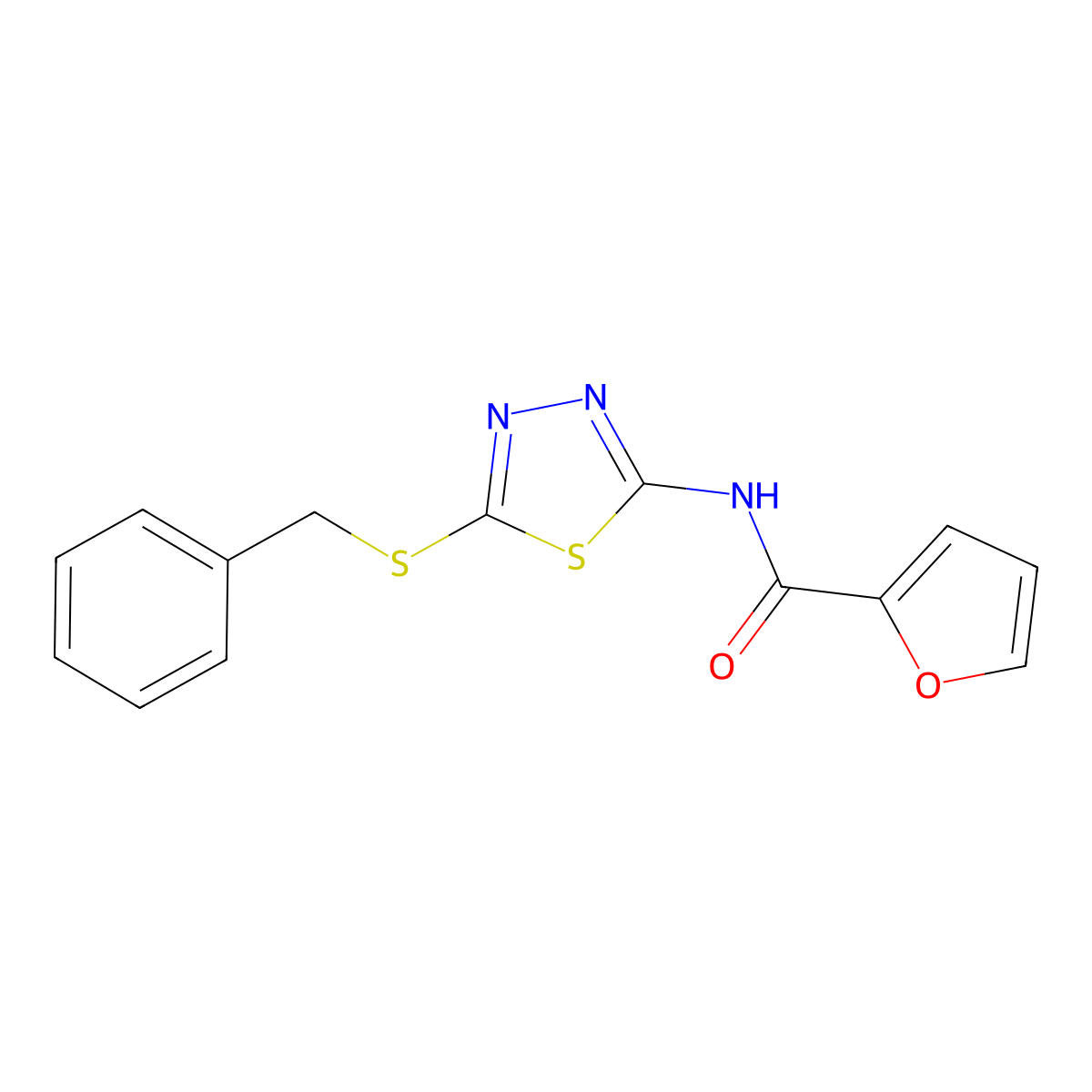 N-[5-(benzylsulfanyl)-1,3,4-thiadiazol-2-yl]furan-2-carboxamide molecular structure, CAS 393572-00-4
