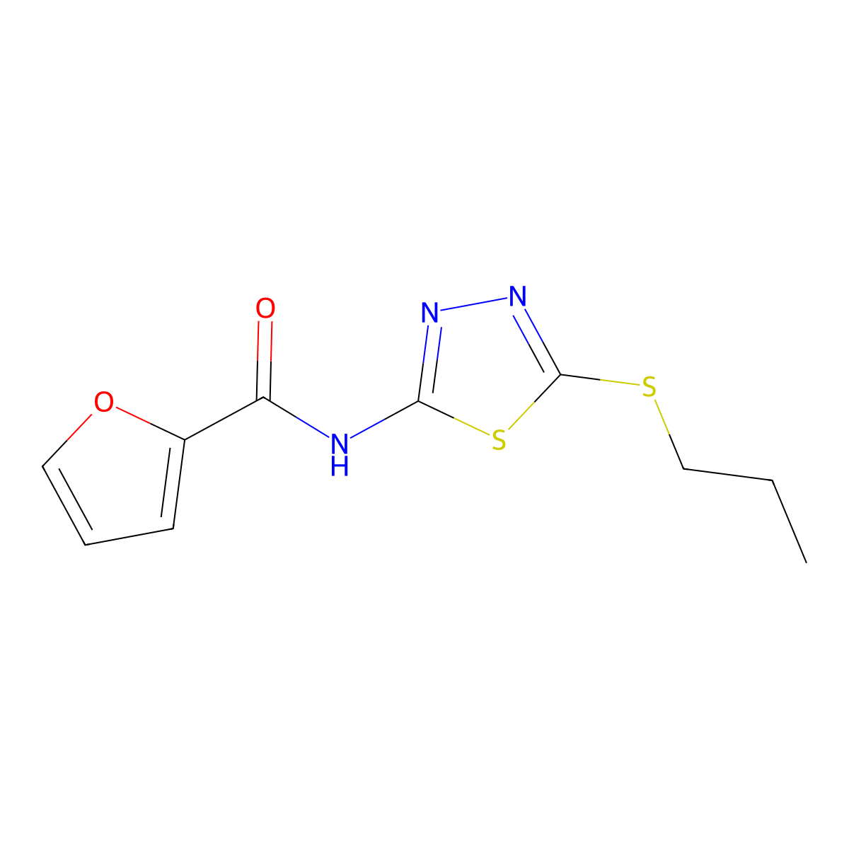 N-[5-(propylsulfanyl)-1,3,4-thiadiazol-2-yl]furan-2-carboxamide molecular structure, CAS 393572-02-6