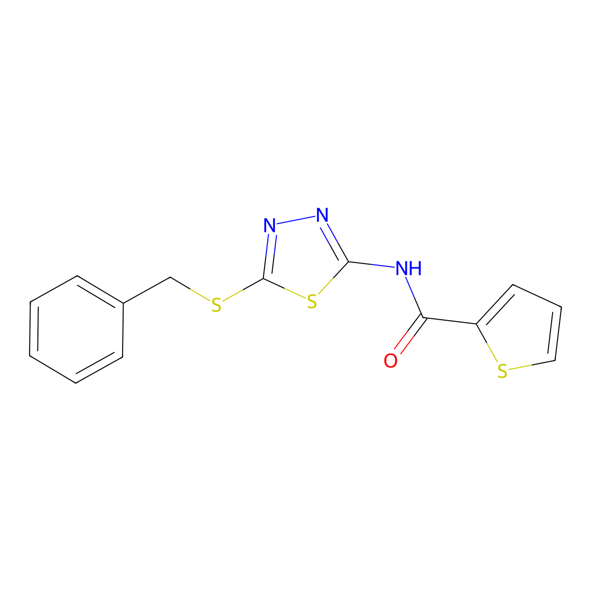 N-(5-(benzylthio)-1,3,4-thiadiazol-2-yl)thiophene-2-carboxamide molecular structure, CAS 393572-14-0