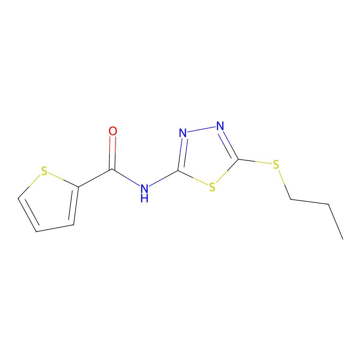 N-(5-(propylthio)-1,3,4-thiadiazol-2-yl)thiophene-2-carboxamide molecular structure, CAS 393572-16-2