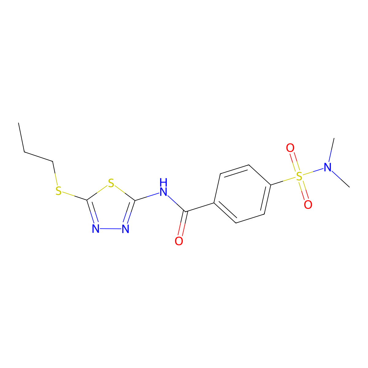 4-(N,N-dimethylsulfamoyl)-N-(5-(propylthio)-1,3,4-thiadiazol-2-yl)benzamide molecular structure, CAS 393572-24-2