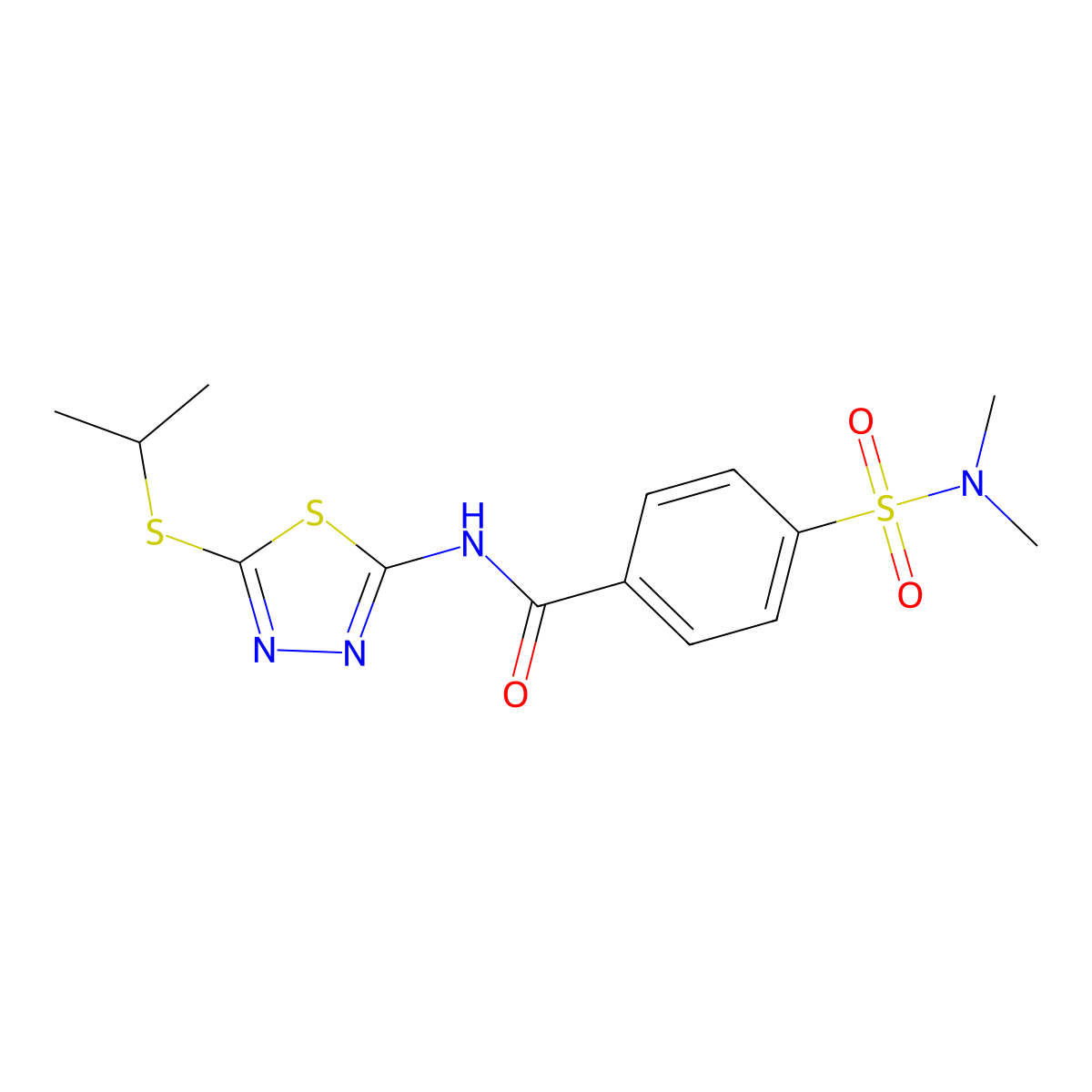 4-(N,N-dimethylsulfamoyl)-N-(5-(isopropylthio)-1,3,4-thiadiazol-2-yl)benzamide molecular structure, CAS 393572-25-3