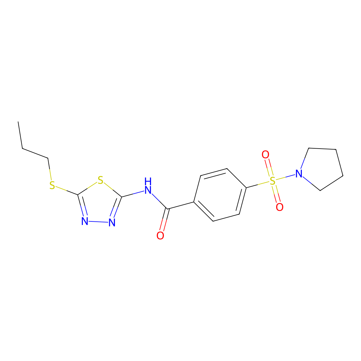 N-(5-(propylthio)-1,3,4-thiadiazol-2-yl)-4-(pyrrolidin-1-ylsulfonyl)benzamide molecular structure, CAS 393572-57-1