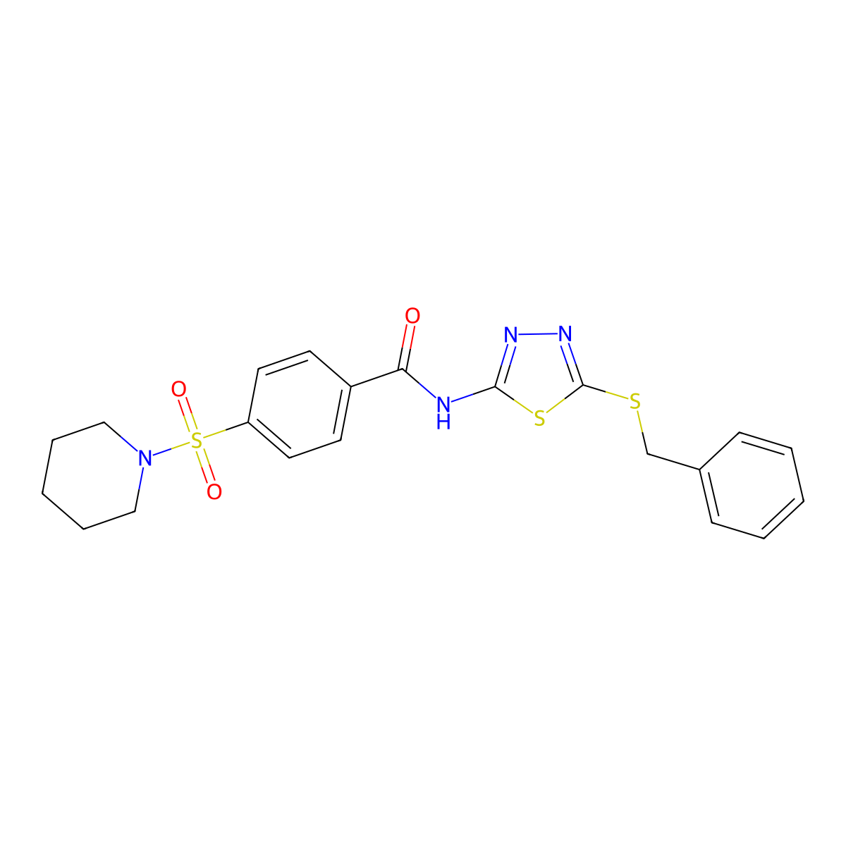 N-(5-(benzylthio)-1,3,4-thiadiazol-2-yl)-4-(piperidin-1-ylsulfonyl)benzamide molecular structure, CAS 393572-62-8